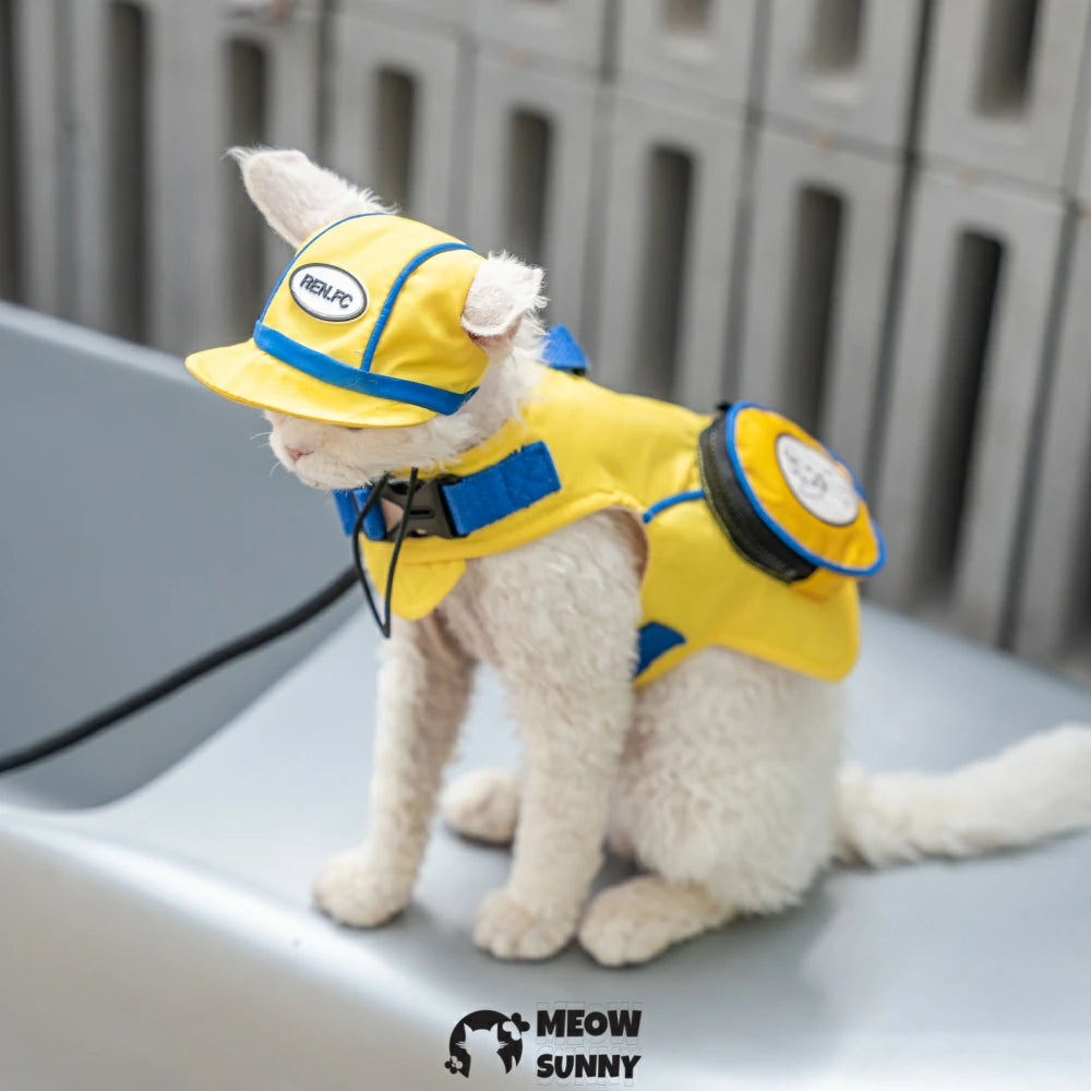 Yellow popular handsome outdoor cat chest strap suit with hat