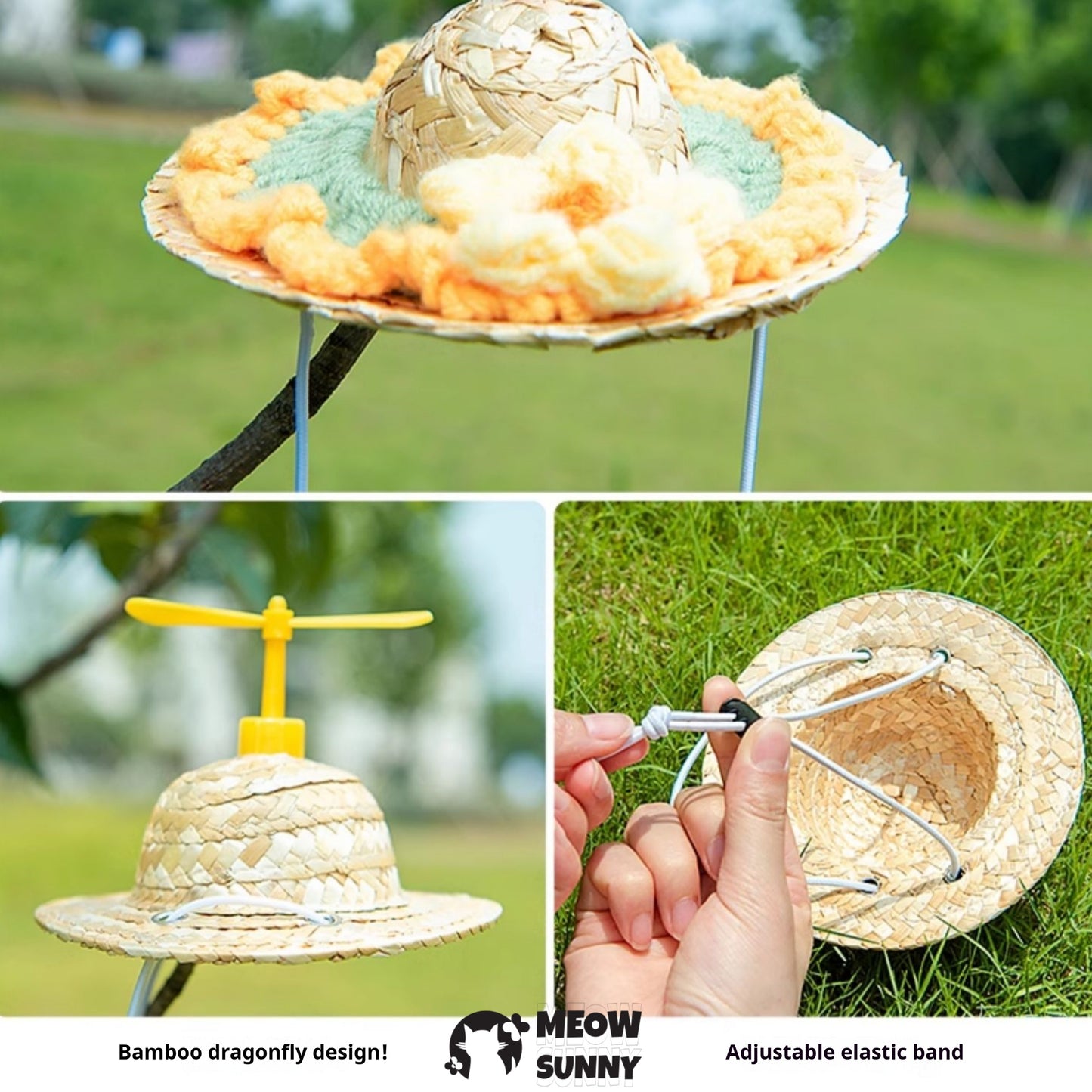 Straw Bamboo Dragonfly/Small Flower Pet Cat & Dog Sun Hat