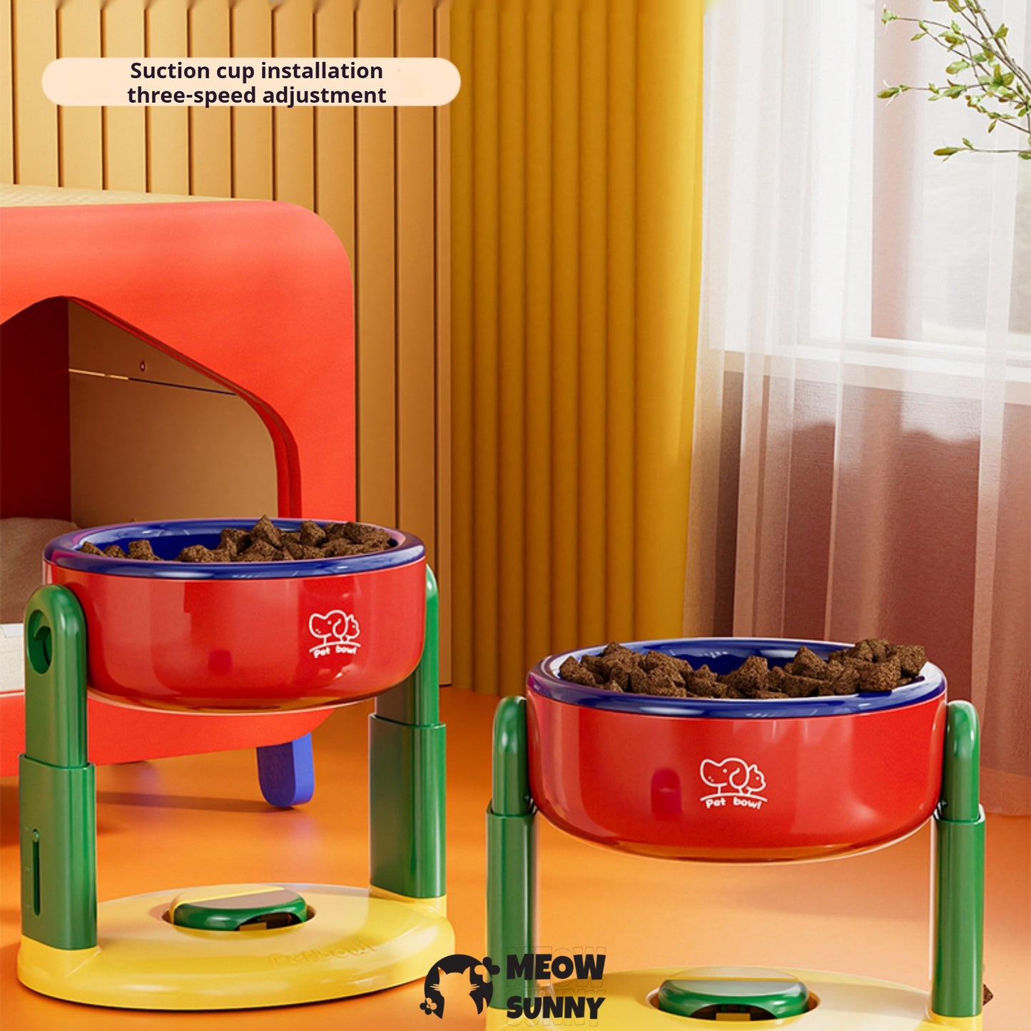 Adjustable height cat&dog bowl