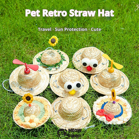 Straw Bamboo Dragonfly/Small Flower Pet Cat & Dog Sun Hat