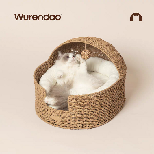 Pet Hemisphere with Trop Ball Toy Rattan Cat & Dog Bed