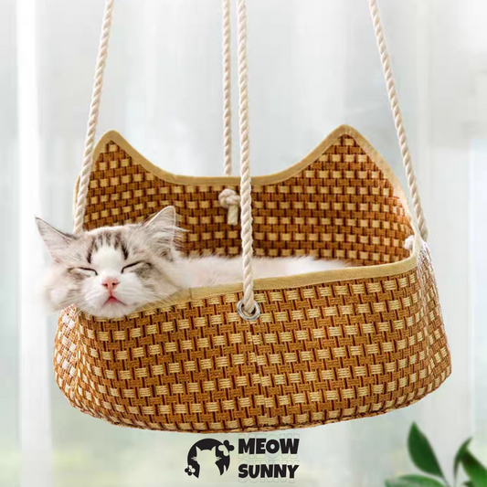 Cat hanging swing bed handmade rattan soft and cool
