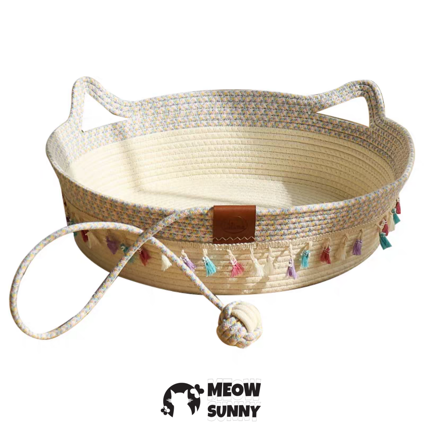 Woven cotton colorful patterned cat bed with toy balls