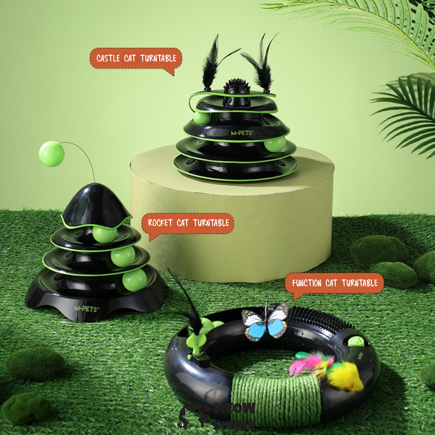 Cats Turntable Circle Track Toys(Black&Green),4 Level Turntable